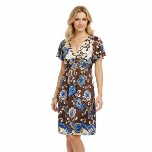 Voom By Joy Han 100% Silk Print Short Sleeve Mini Dress M